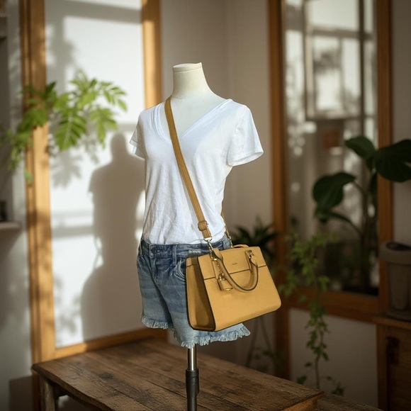 Aldo Mustard Yellow Satchel Crossbody Bag Handbag - Picture 13 of 14